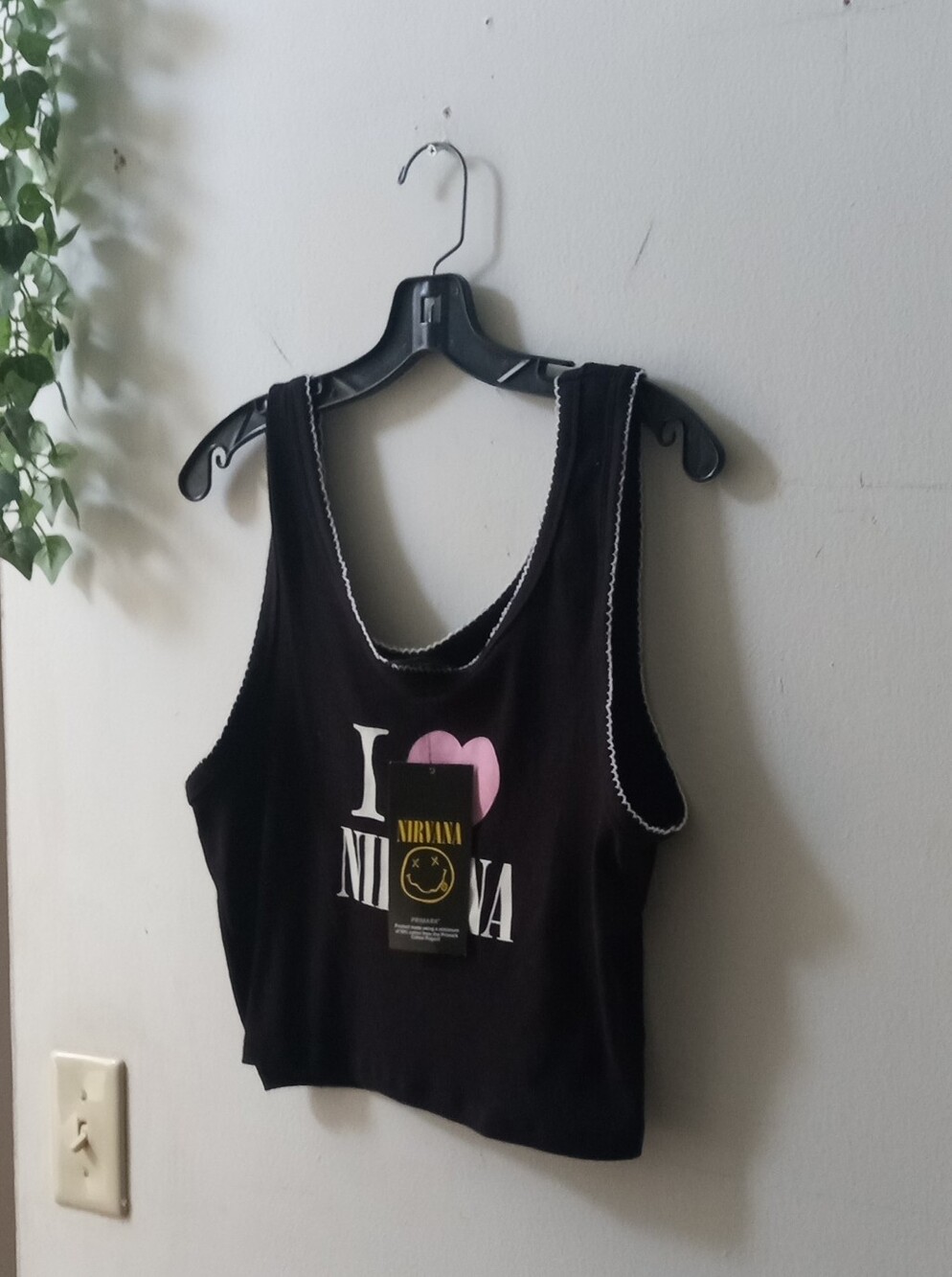 NIRVANA Black Crop Tank with Pink Heart Graphic